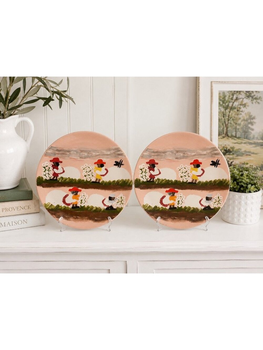 Clementine Hunter Pickin' Cotton Dinner Plates Set of 2 Jennifer Aycock 1991